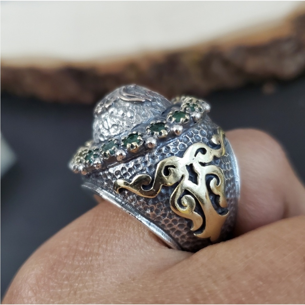 Sterling Silver And Emerald Statement Ring - image 5